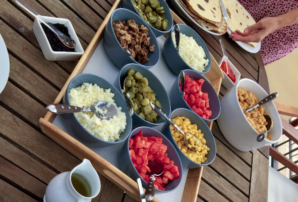 Colorful organic meal spread at the retreat